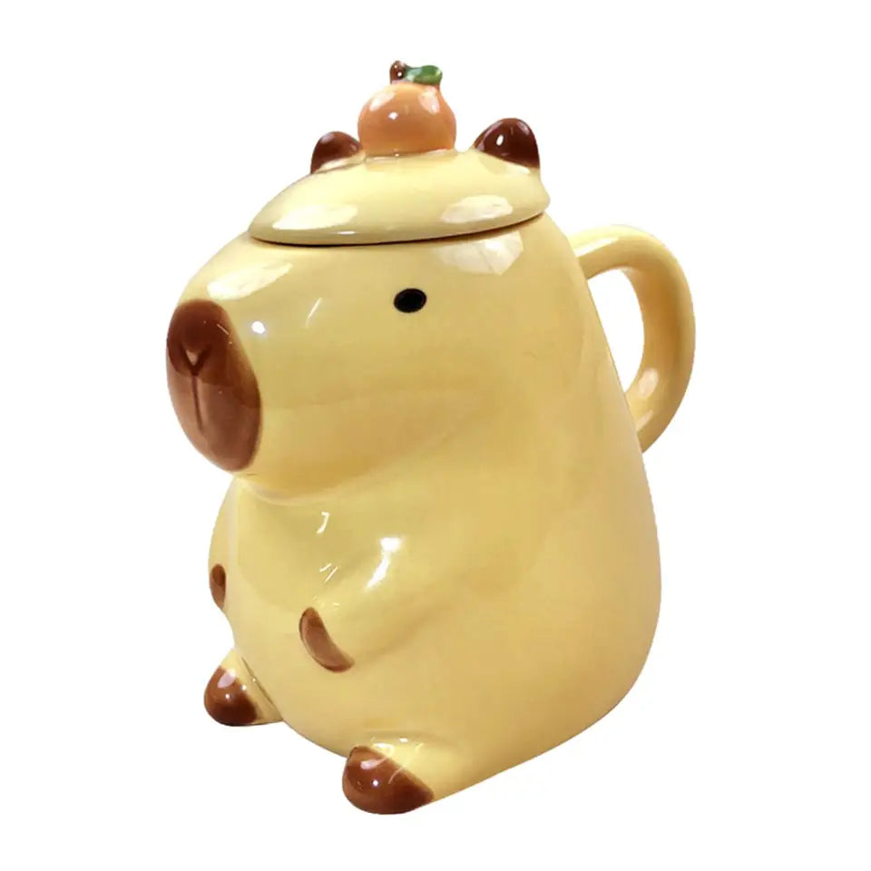 Cartoon Capybara Teacup Kids Gift Porcelain Coffee Cup for Adults 450ml with Lid Coffee Mug for Favors Holiday Desk Parties Home