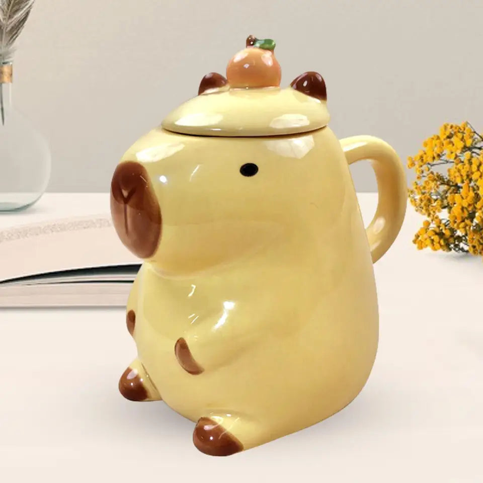 Cartoon Capybara Teacup Kids Gift Porcelain Coffee Cup for Adults 450ml with Lid Coffee Mug for Favors Holiday Desk Parties Home