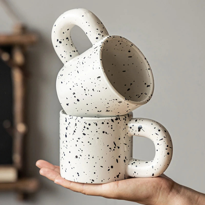 330ml Creative Ceramic Cup Home Breakfast Milk Oat Cups Splash Ink Wave Dot Mug Irregular Spotted Desig Thick Handle Coffee Mug