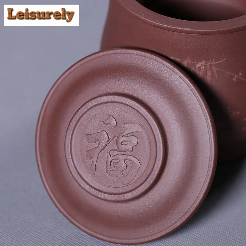 400ml Yixing Clay Teacup with Filter Master Handheld Household Office Infuser Kettle Hand Carved Bamboo Tea and Water Separation