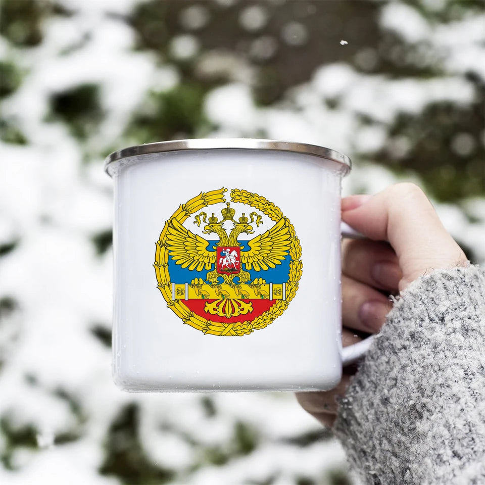 DIY Russian national emblem Enamel Cup VKS Coffee Cup 11oz Fun Ceramic Coffee Tea Cocoa Cup Handle Tea Cup Fan Drink Cup