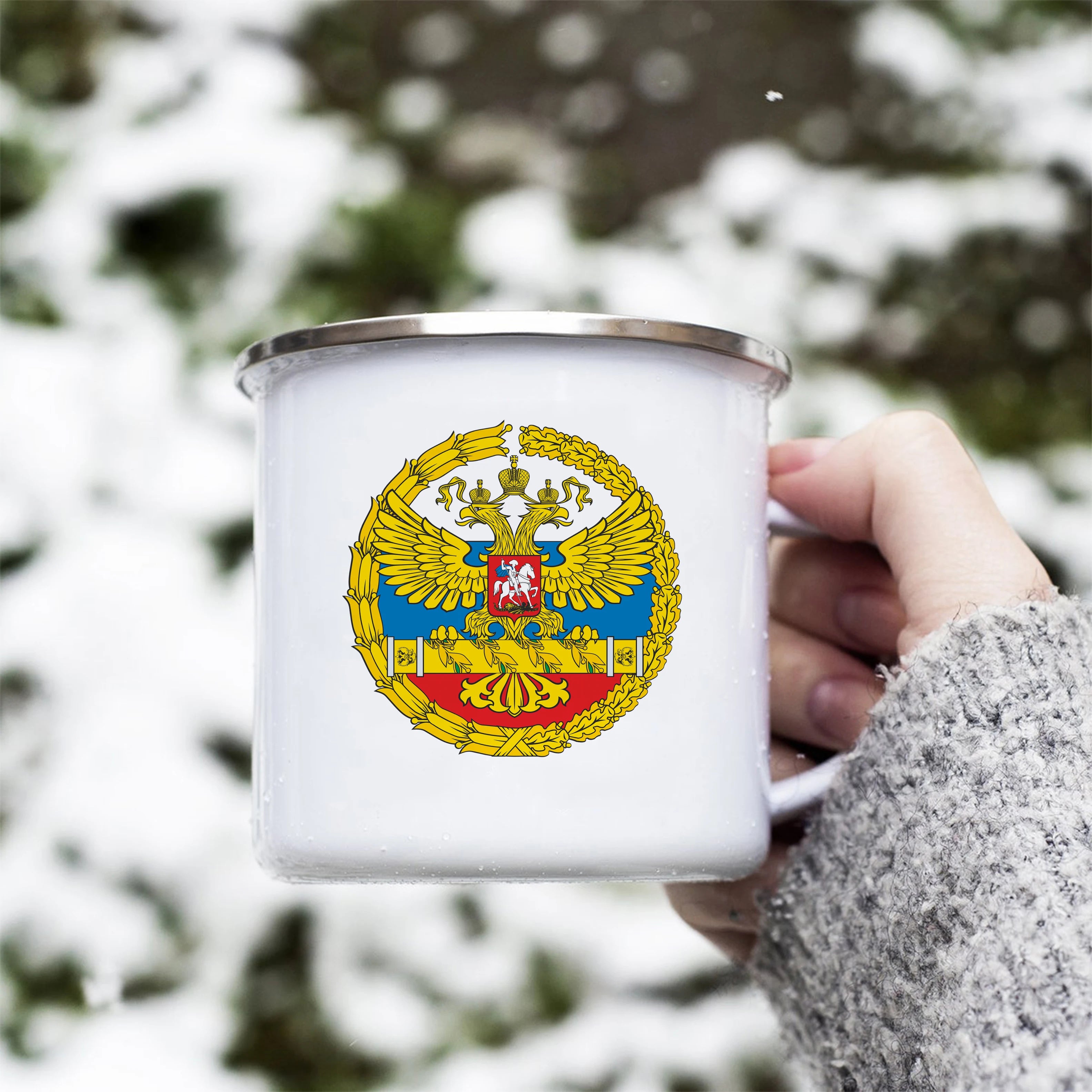 DIY Russian national emblem Enamel Cup VKS Coffee Cup 11oz Fun Ceramic Coffee Tea Cocoa Cup Handle Tea Cup Fan Drink Cup
