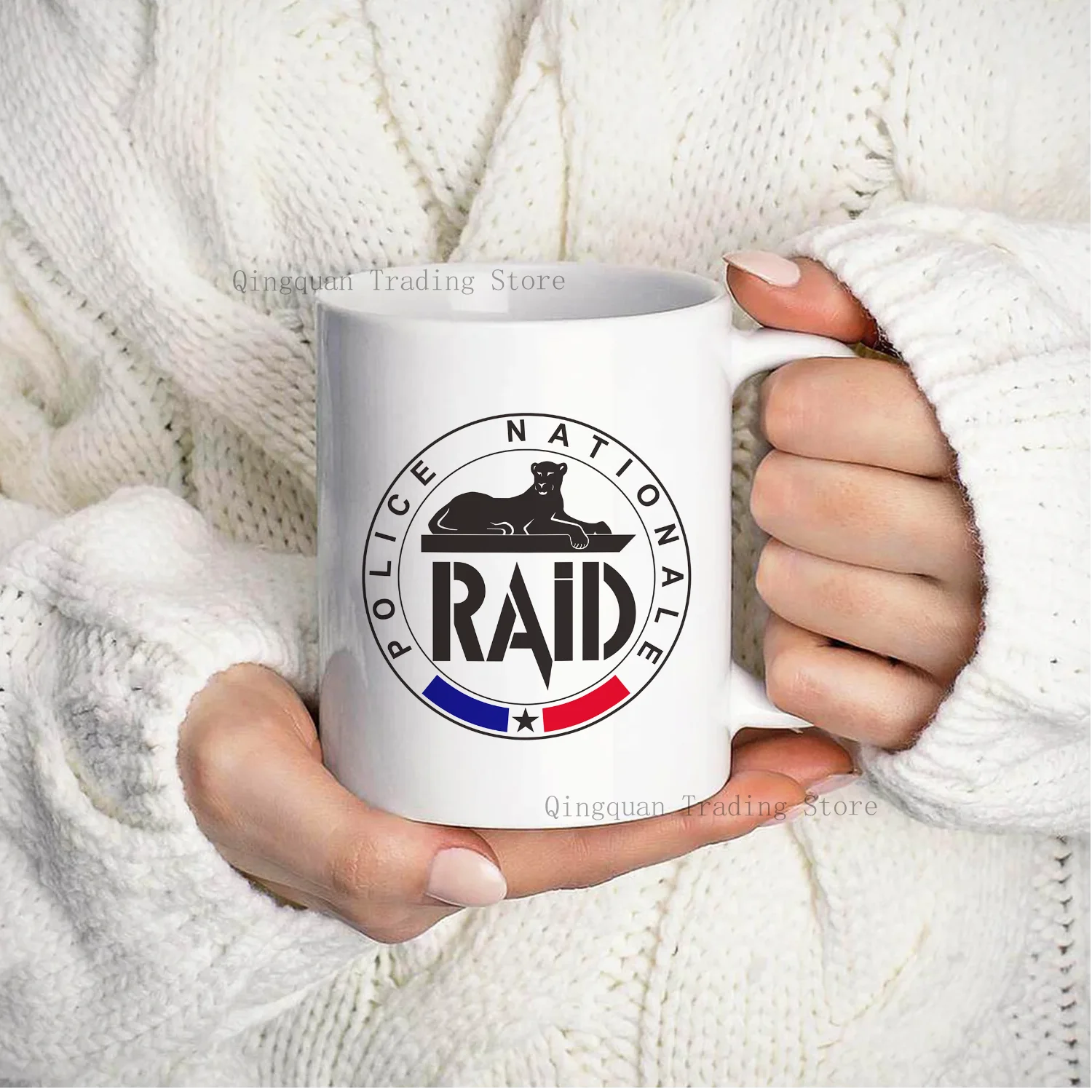 France Police Black Panthers Enamelled cup Coffee Mug 11oz Ceramic Coffee Tea Cocoa Cup Handle Tea Drink Cup