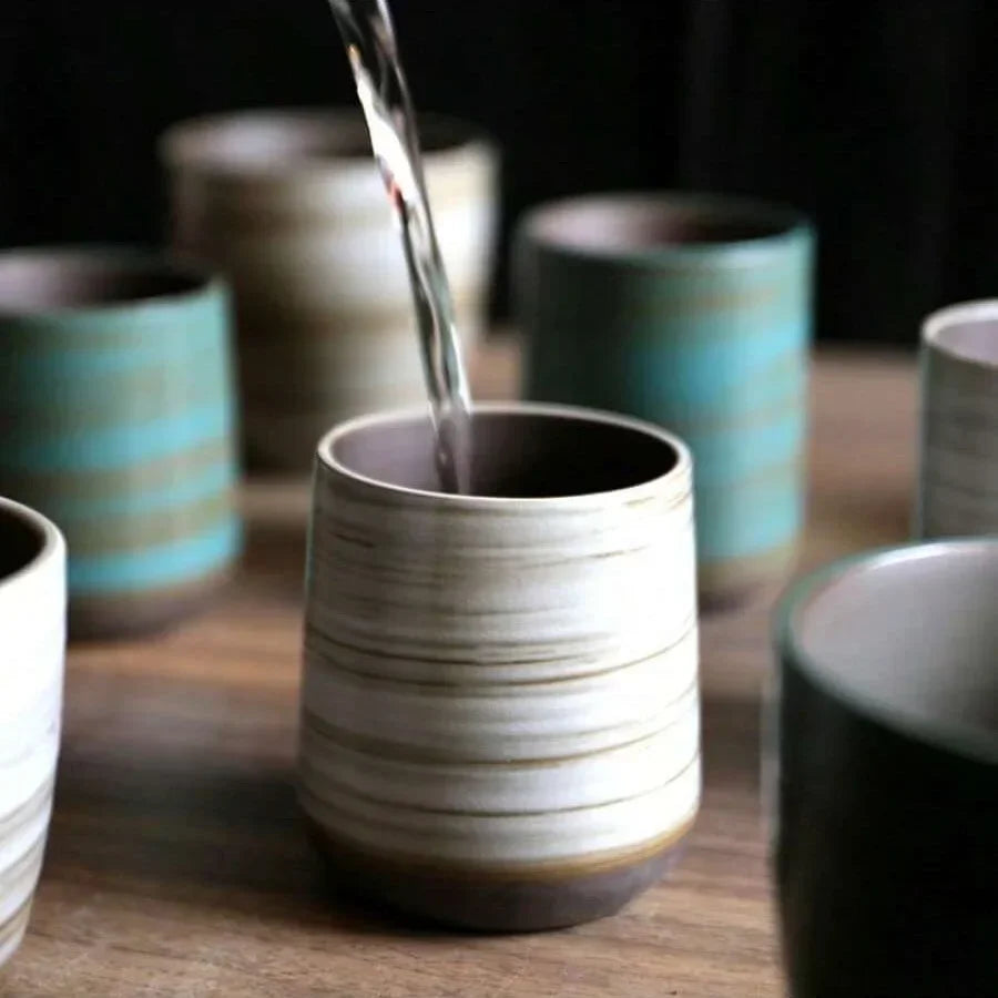 Hand-Painted Crackle Glaze Stoneware Mug, Vintage Asian Ceramic Coffee Tea Cup, Dishwasher Safe Gift Home Use Zen Aromatherapy