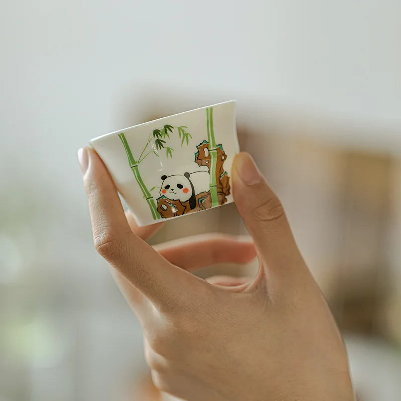 Panda Tea Cup White Porcelain Handmade Japanese Style Gongfu Tea Set Cup Home Office Decor Gift