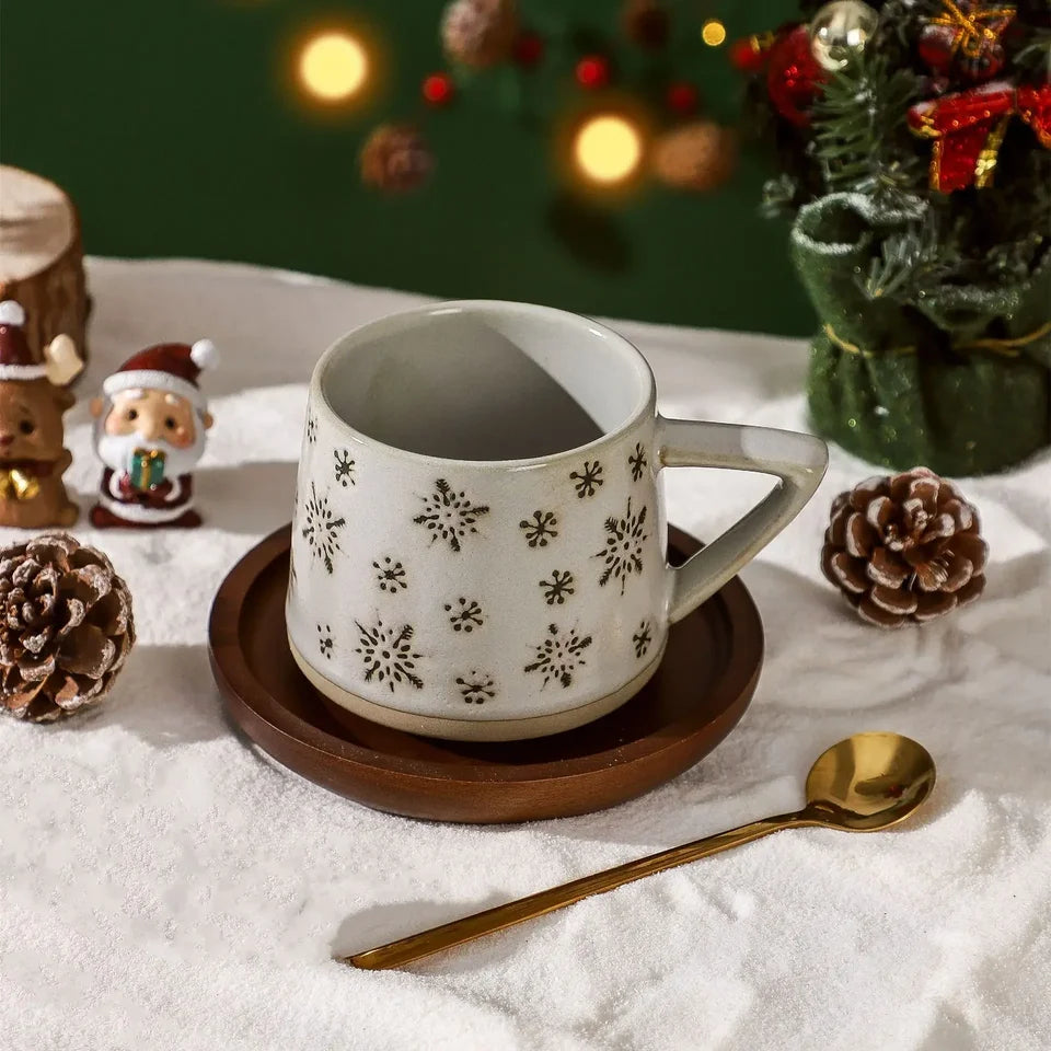 Creative Nordic Style Retro Ceramic Mug with Handle Heat-resistant Coffee Cup Christmas Elk Home Office Handmade Water Tea Cups