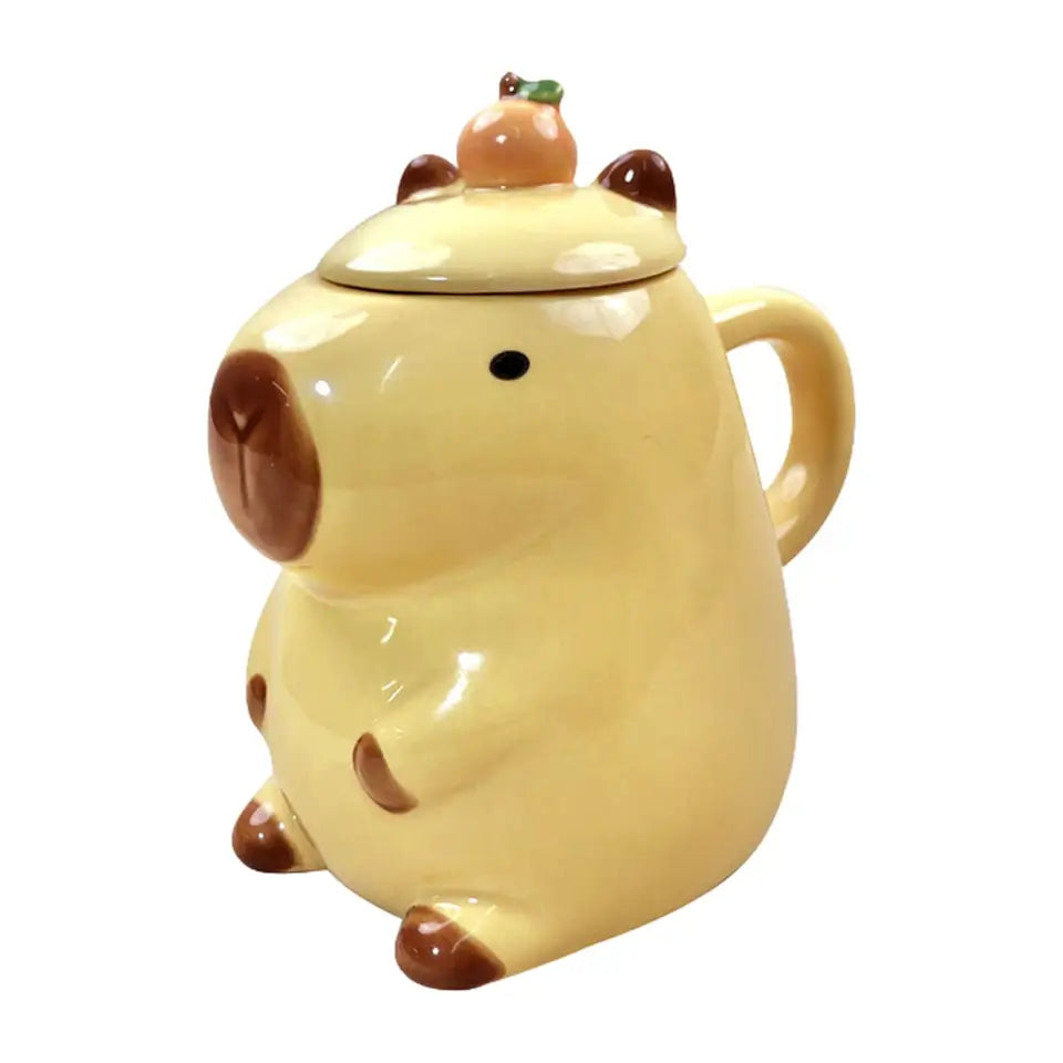Cartoon Capybara Teacup Kids Gift Porcelain Coffee Cup for Adults 450ml with Lid Coffee Mug for Favors Holiday Desk Parties Home
