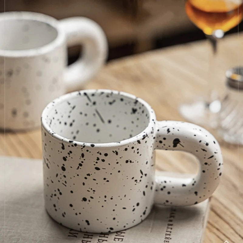 330ml Creative Ceramic Cup Home Breakfast Milk Oat Cups Splash Ink Wave Dot Mug Irregular Spotted Desig Thick Handle Coffee Mug