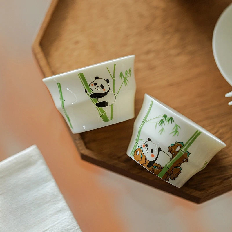 Panda Tea Cup White Porcelain Handmade Japanese Style Gongfu Tea Set Cup Home Office Decor Gift