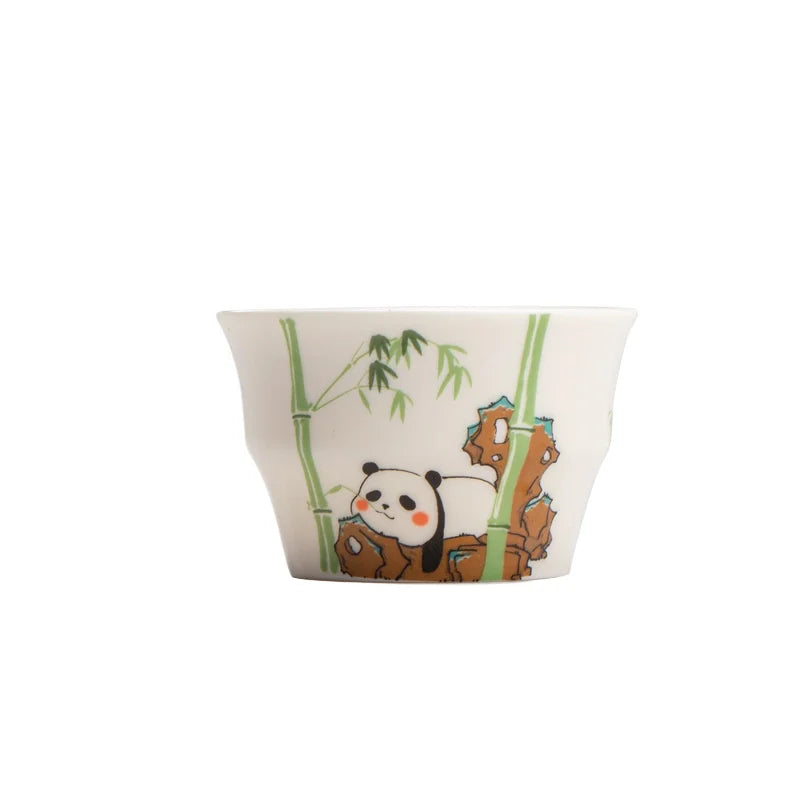 Panda Tea Cup White Porcelain Handmade Japanese Style Gongfu Tea Set Cup Home Office Decor Gift