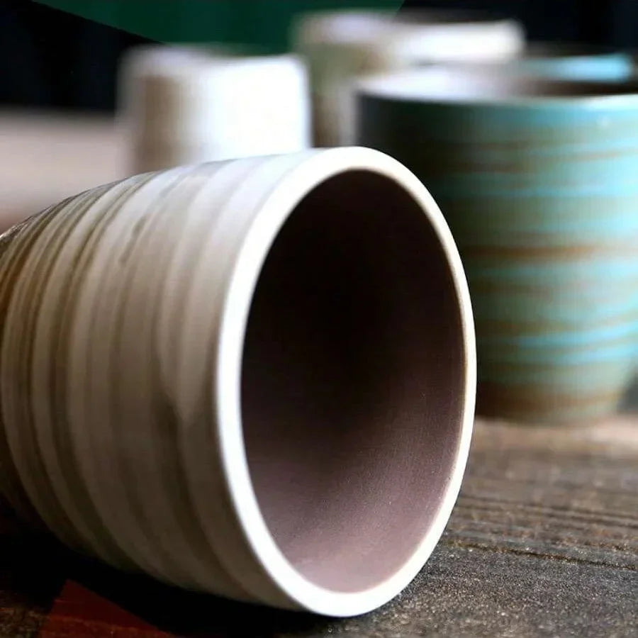 Hand-Painted Crackle Glaze Stoneware Mug, Vintage Asian Ceramic Coffee Tea Cup, Dishwasher Safe Gift Home Use Zen Aromatherapy