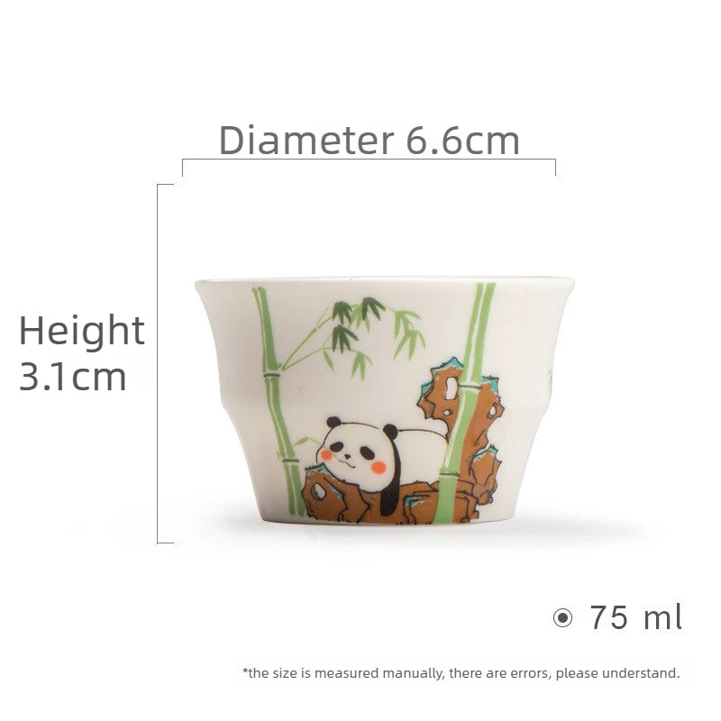 Panda Tea Cup White Porcelain Handmade Japanese Style Gongfu Tea Set Cup Home Office Decor Gift