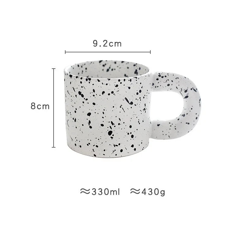 330ml Creative Ceramic Cup Home Breakfast Milk Oat Cups Splash Ink Wave Dot Mug Irregular Spotted Desig Thick Handle Coffee Mug