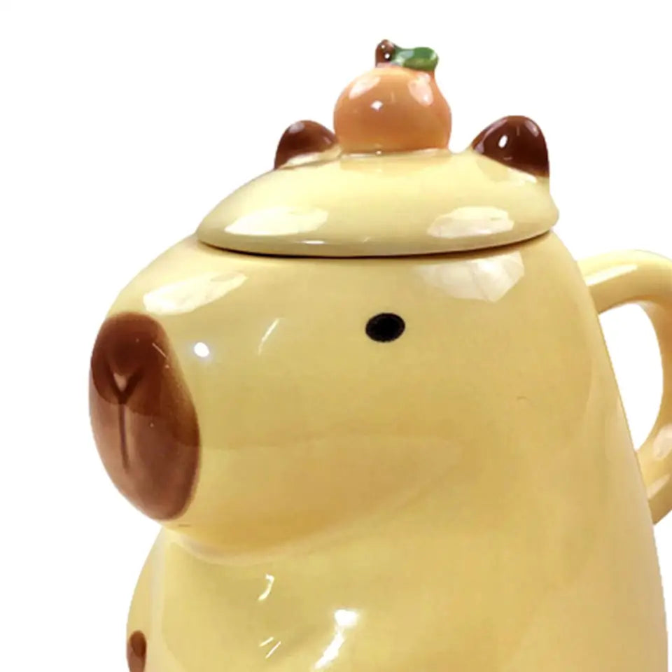 Cartoon Capybara Teacup Kids Gift Porcelain Coffee Cup for Adults 450ml with Lid Coffee Mug for Favors Holiday Desk Parties Home