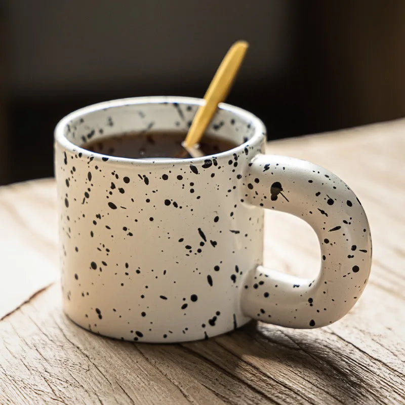 330ml Creative Ceramic Cup Home Breakfast Milk Oat Cups Splash Ink Wave Dot Mug Irregular Spotted Desig Thick Handle Coffee Mug