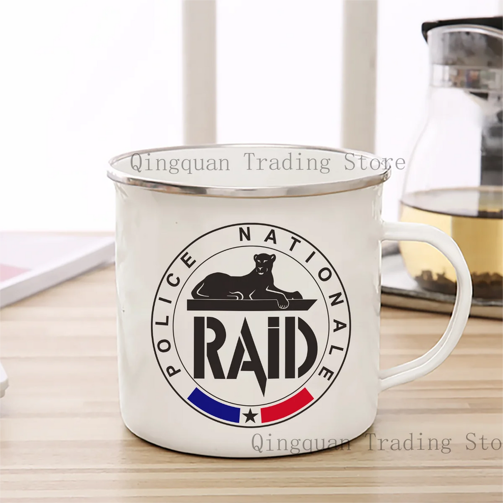 France Police Black Panthers Enamelled cup Coffee Mug 11oz Ceramic Coffee Tea Cocoa Cup Handle Tea Drink Cup