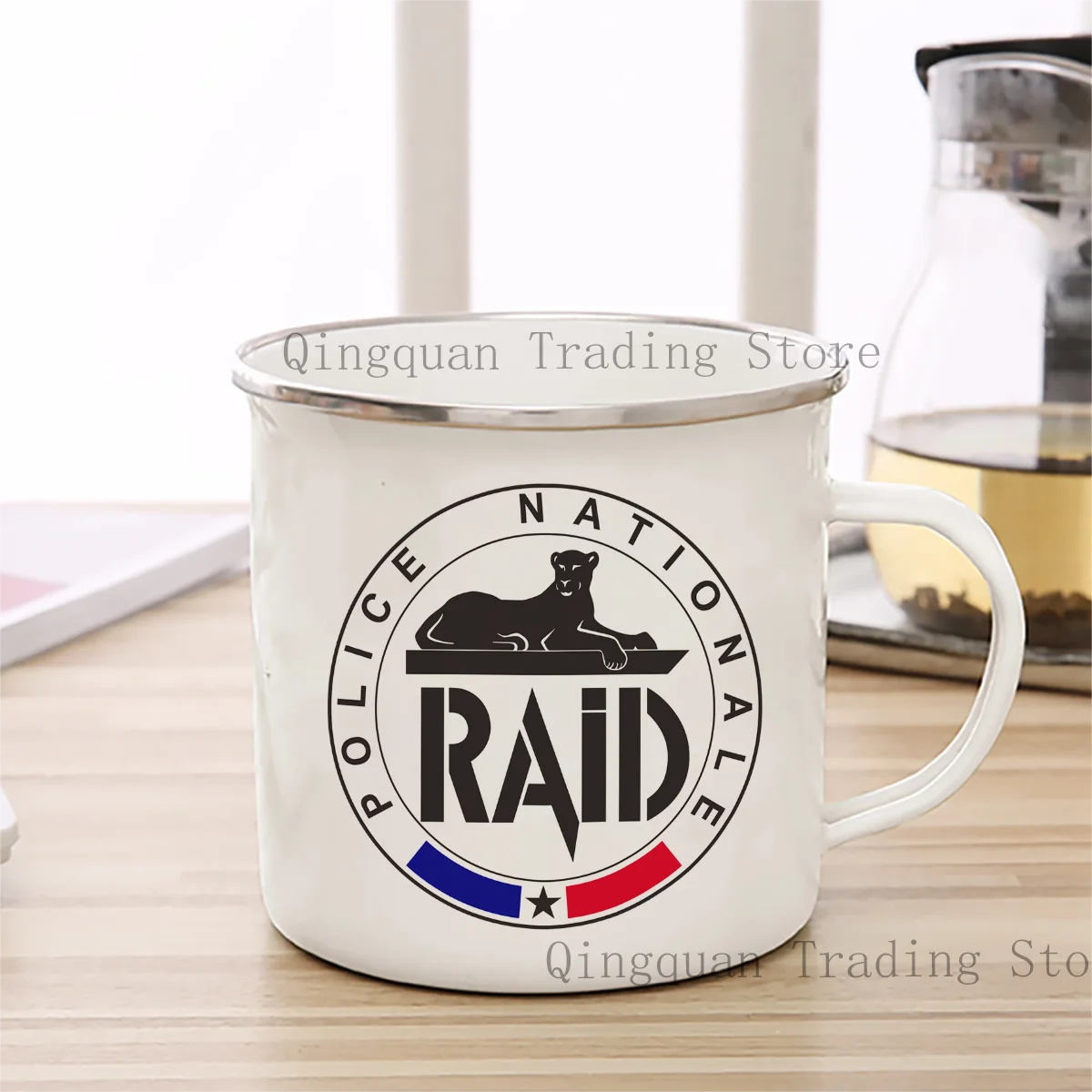 France Police Black Panthers Enamelled cup Coffee Mug 11oz Ceramic Coffee Tea Cocoa Cup Handle Tea Drink Cup