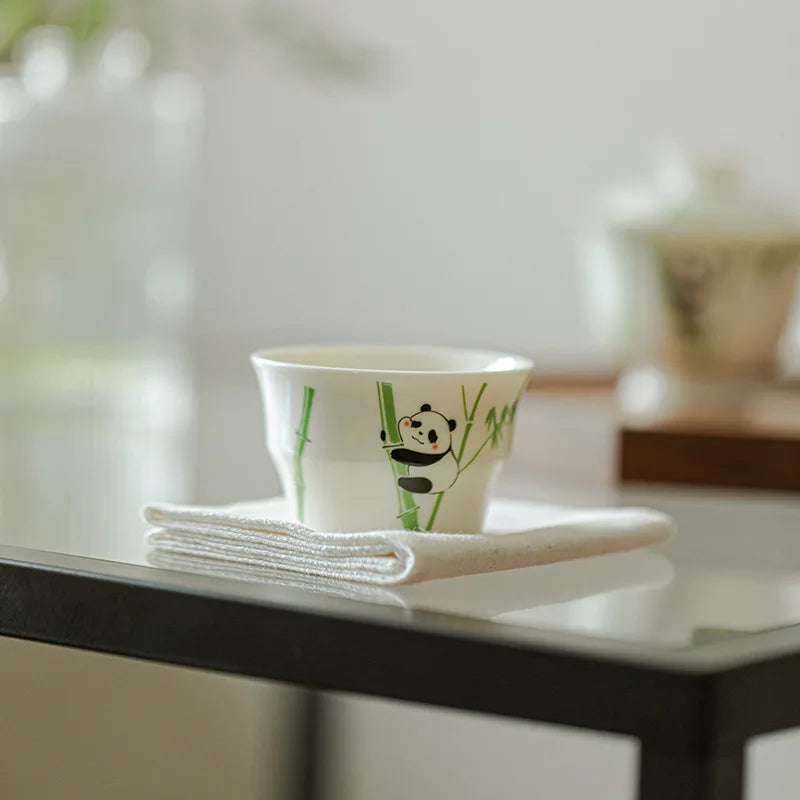 Panda Tea Cup White Porcelain Handmade Japanese Style Gongfu Tea Set Cup Home Office Decor Gift